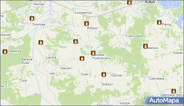 mapa Żeliszew Podkościelny, Żeliszew Podkościelny na mapie Targeo