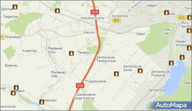 mapa Zemborzyce Tereszyńskie, Zemborzyce Tereszyńskie na mapie Targeo