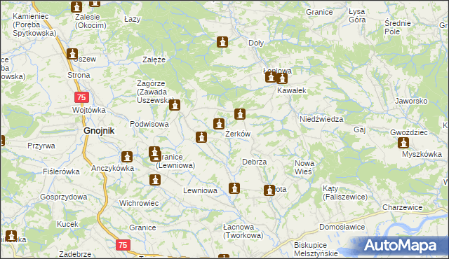 mapa Żerków gmina Gnojnik, Żerków gmina Gnojnik na mapie Targeo