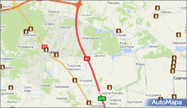 mapa Żeromin gmina Tuszyn, Żeromin gmina Tuszyn na mapie Targeo