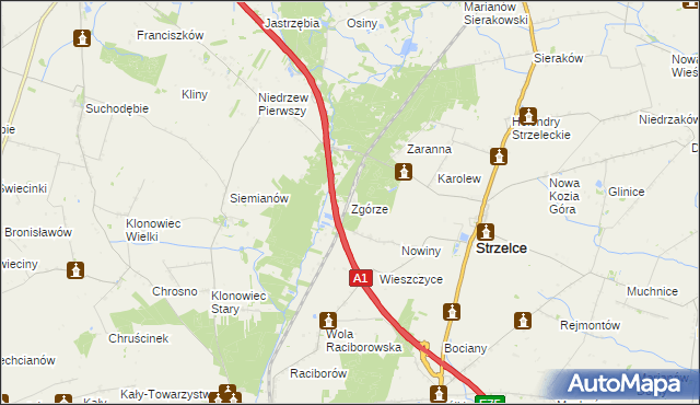 mapa Zgórze gmina Strzelce, Zgórze gmina Strzelce na mapie Targeo