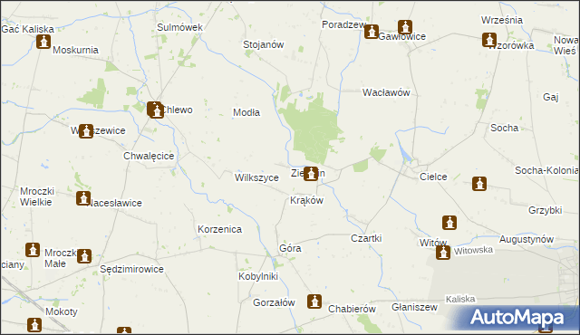 mapa Zielęcin gmina Warta, Zielęcin gmina Warta na mapie Targeo