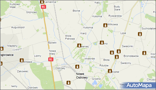 mapa Zieleniec gmina Nowe Ostrowy, Zieleniec gmina Nowe Ostrowy na mapie Targeo