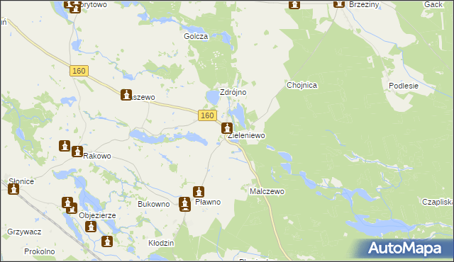 mapa Zieleniewo gmina Bierzwnik, Zieleniewo gmina Bierzwnik na mapie Targeo