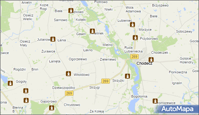 mapa Zieleniewo gmina Chodecz, Zieleniewo gmina Chodecz na mapie Targeo