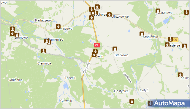 mapa Zielin gmina Trzebielino, Zielin gmina Trzebielino na mapie Targeo