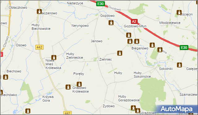 mapa Zieliniec gmina Kołaczkowo, Zieliniec gmina Kołaczkowo na mapie Targeo