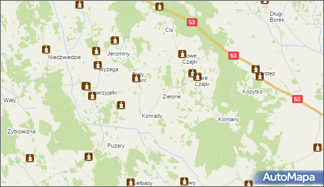 mapa Zielone gmina Świętajno, Zielone gmina Świętajno na mapie Targeo