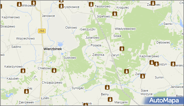 mapa Zielonka gmina Wierzbinek, Zielonka gmina Wierzbinek na mapie Targeo