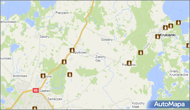 mapa Zielony Gaj gmina Giżycko, Zielony Gaj gmina Giżycko na mapie Targeo