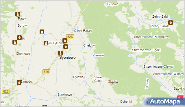 mapa Ziemaki gmina Sypniewo, Ziemaki gmina Sypniewo na mapie Targeo