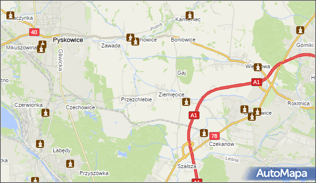 mapa Ziemięcice, Ziemięcice na mapie Targeo