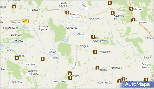 mapa Ziemięcin gmina Goszczanów, Ziemięcin gmina Goszczanów na mapie Targeo