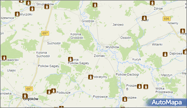 mapa Ziomaki gmina Grębków, Ziomaki gmina Grębków na mapie Targeo