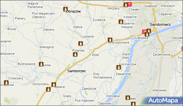 mapa Złota gmina Samborzec, Złota gmina Samborzec na mapie Targeo