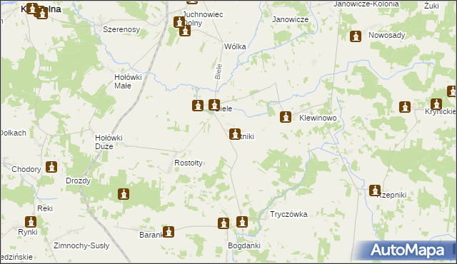 mapa Złotniki gmina Juchnowiec Kościelny, Złotniki gmina Juchnowiec Kościelny na mapie Targeo