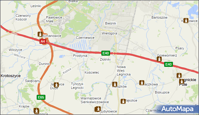 mapa Złotniki gmina Krotoszyce, Złotniki gmina Krotoszyce na mapie Targeo