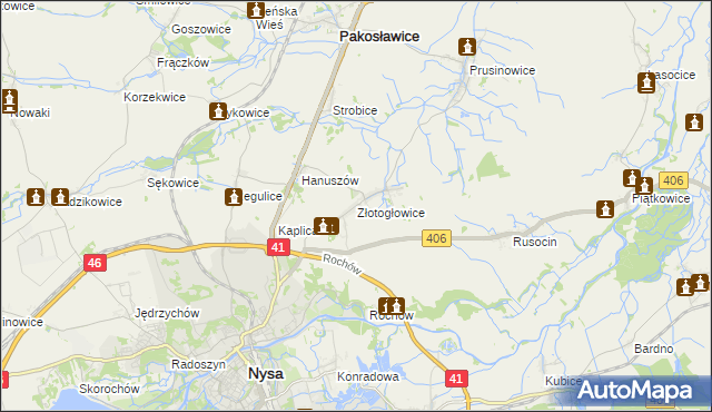 mapa Złotogłowice, Złotogłowice na mapie Targeo