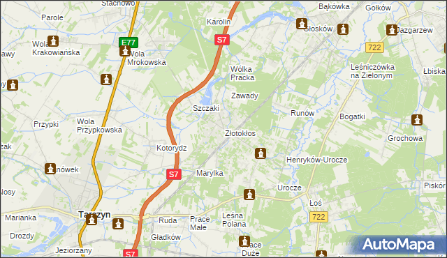 mapa Złotokłos, Złotokłos na mapie Targeo