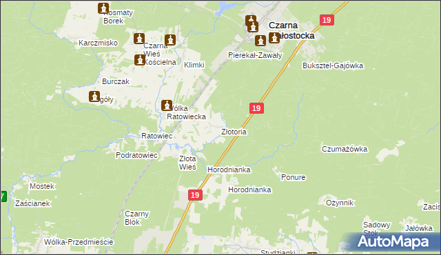 mapa Złotoria gmina Czarna Białostocka, Złotoria gmina Czarna Białostocka na mapie Targeo