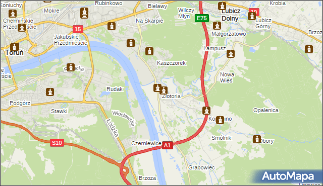 mapa Złotoria gmina Lubicz, Złotoria gmina Lubicz na mapie Targeo