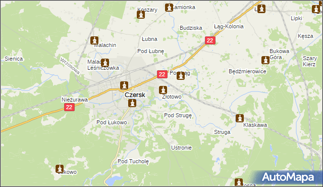 mapa Złotowo gmina Czersk, Złotowo gmina Czersk na mapie Targeo