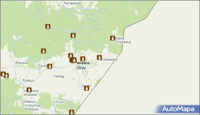 mapa Żmijowiska gmina Wielkie Oczy, Żmijowiska gmina Wielkie Oczy na mapie Targeo