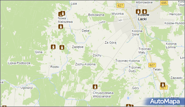 mapa Żochy gmina Kosów Lacki, Żochy gmina Kosów Lacki na mapie Targeo