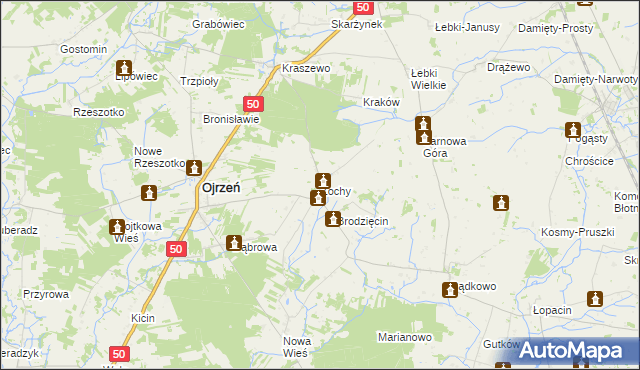 mapa Żochy gmina Ojrzeń, Żochy gmina Ojrzeń na mapie Targeo