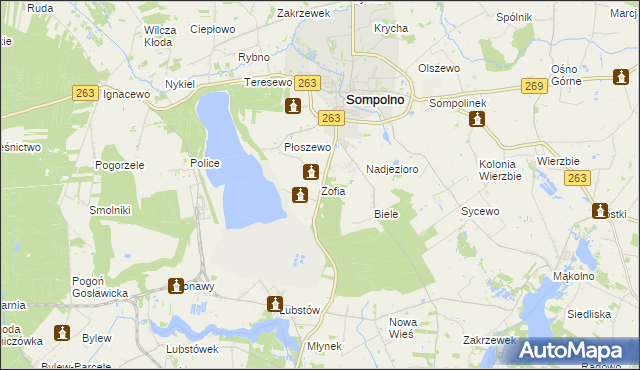 mapa Zofia gmina Sompolno, Zofia gmina Sompolno na mapie Targeo