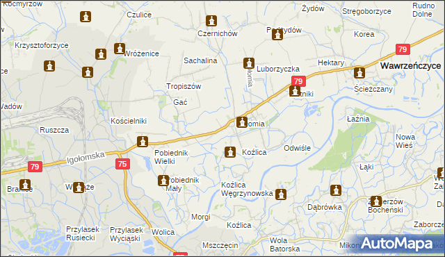 mapa Zofipole gmina Igołomia-Wawrzeńczyce, Zofipole gmina Igołomia-Wawrzeńczyce na mapie Targeo