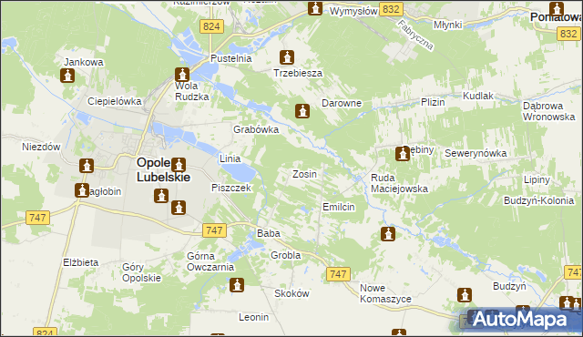 mapa Zosin gmina Opole Lubelskie, Zosin gmina Opole Lubelskie na mapie Targeo