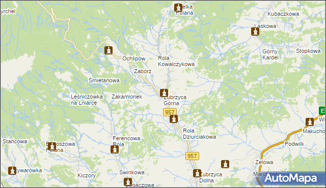 mapa Zubrzyca Górna, Zubrzyca Górna na mapie Targeo