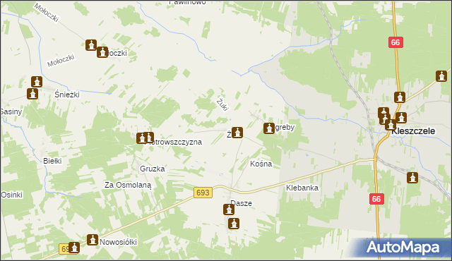 mapa Żuki gmina Kleszczele, Żuki gmina Kleszczele na mapie Targeo