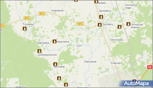 mapa Żuki gmina Sokółka, Żuki gmina Sokółka na mapie Targeo