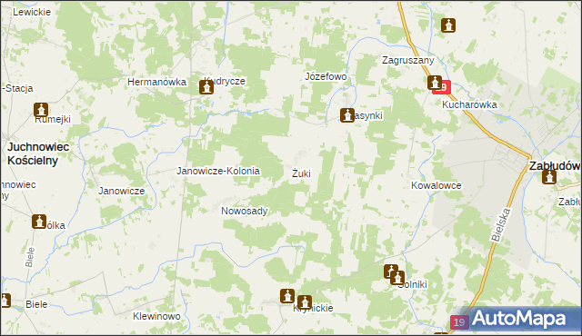 mapa Żuki gmina Zabłudów, Żuki gmina Zabłudów na mapie Targeo