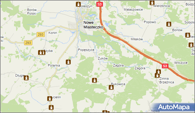 mapa Żuków gmina Nowe Miasteczko, Żuków gmina Nowe Miasteczko na mapie Targeo