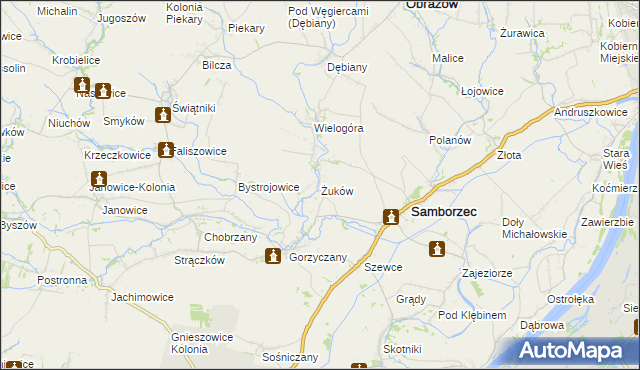 mapa Żuków gmina Samborzec, Żuków gmina Samborzec na mapie Targeo