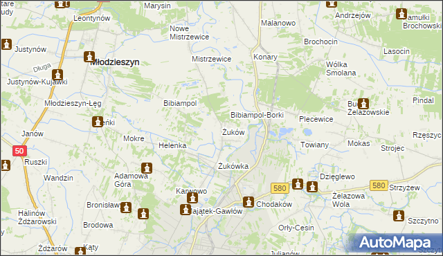 mapa Żuków gmina Sochaczew, Żuków gmina Sochaczew na mapie Targeo
