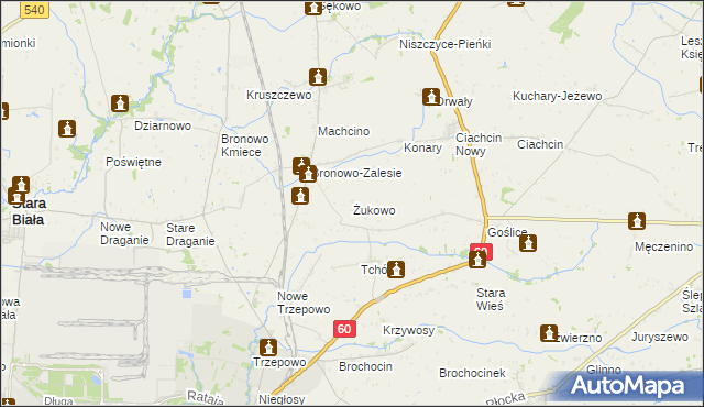 mapa Żukowo gmina Bielsk, Żukowo gmina Bielsk na mapie Targeo