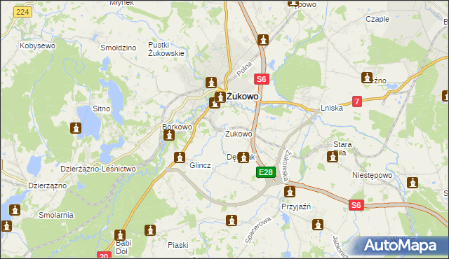 mapa Żukowo powiat kartuski, Żukowo powiat kartuski na mapie Targeo