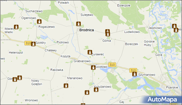 mapa Żurawiec gmina Brodnica, Żurawiec gmina Brodnica na mapie Targeo