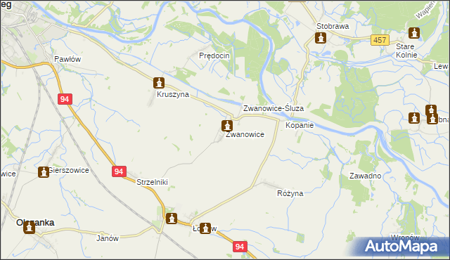 mapa Zwanowice gmina Skarbimierz, Zwanowice gmina Skarbimierz na mapie Targeo