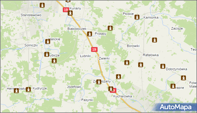 mapa Zwierki, Zwierki na mapie Targeo