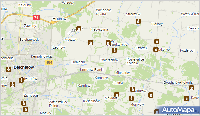 mapa Zwierzchów, Zwierzchów na mapie Targeo