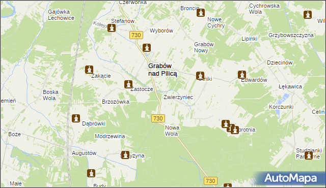 mapa Zwierzyniec gmina Grabów nad Pilicą, Zwierzyniec gmina Grabów nad Pilicą na mapie Targeo