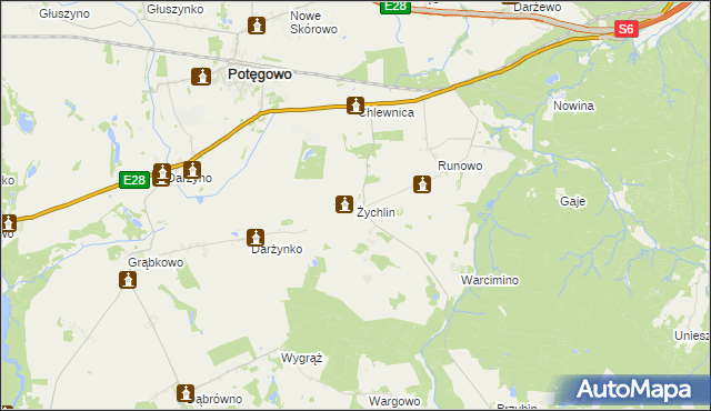 mapa Żychlin gmina Potęgowo, Żychlin gmina Potęgowo na mapie Targeo