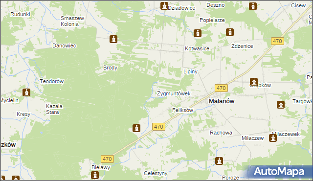 mapa Zygmuntówek gmina Malanów, Zygmuntówek gmina Malanów na mapie Targeo