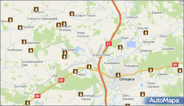 mapa Zygmuntowo gmina Glinojeck, Zygmuntowo gmina Glinojeck na mapie Targeo