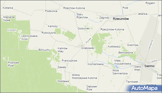 mapa Grabowiec gmina Rzeczniów, Grabowiec gmina Rzeczniów na mapie Targeo